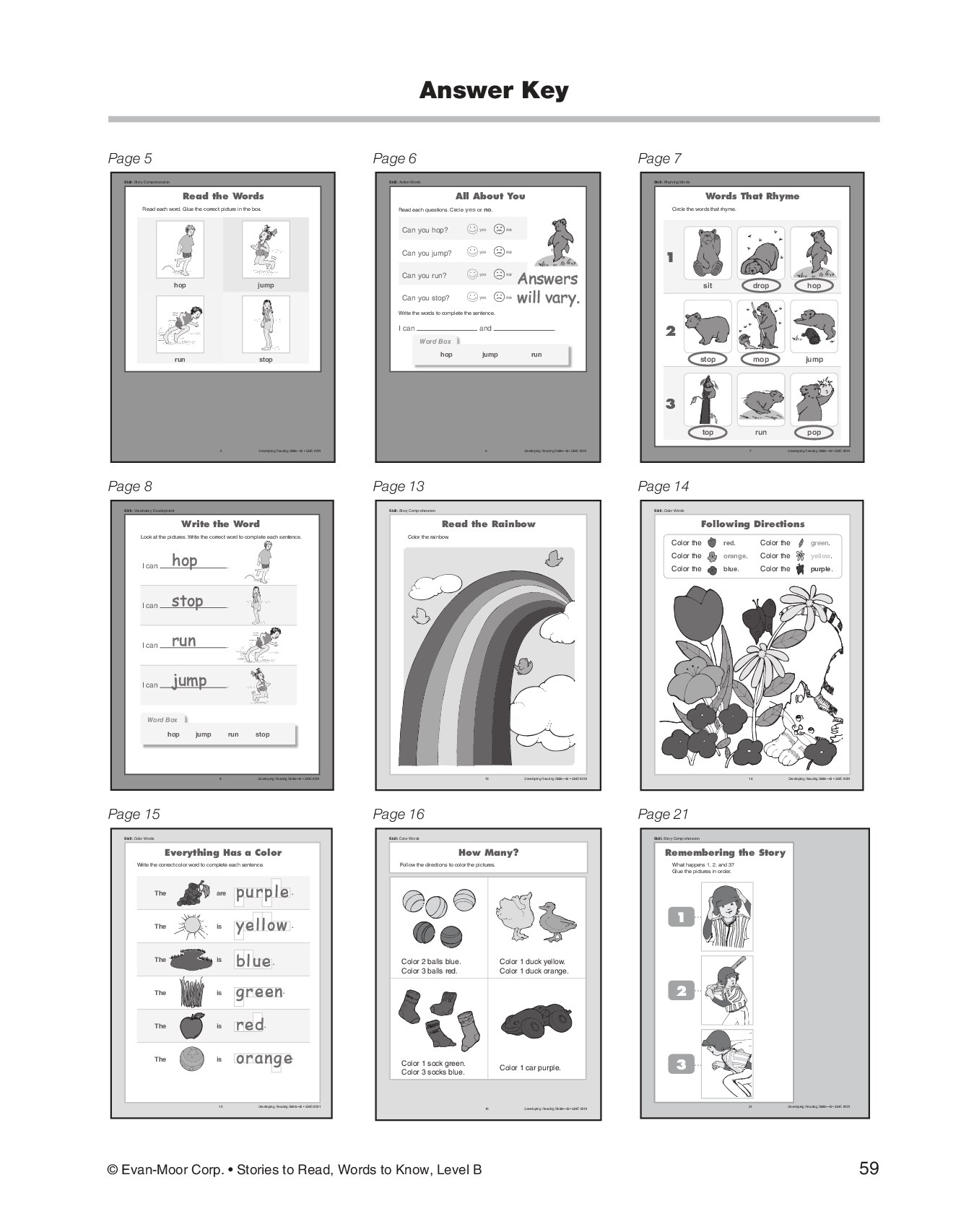 Stories to Read, Words to Know, Level B Answer Key