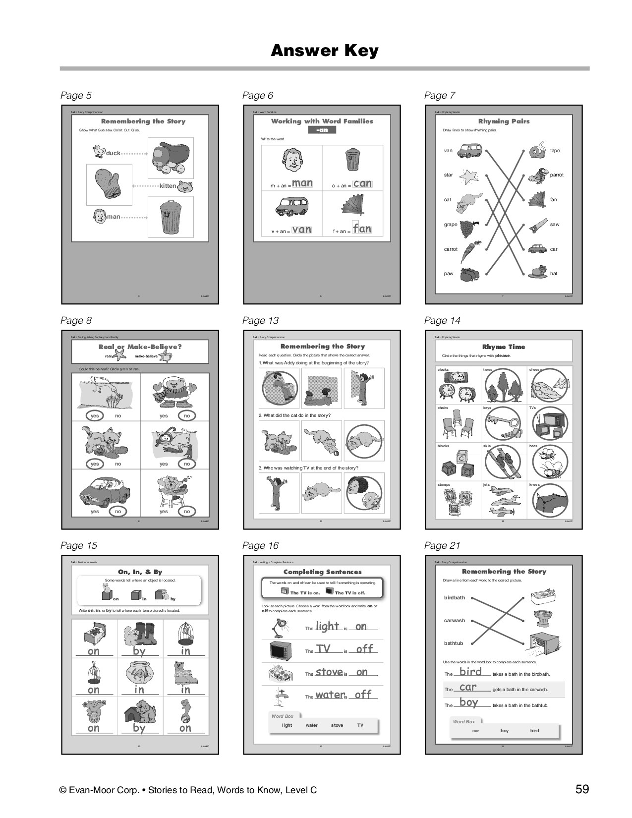 Stories to Read, Words to Know, Level C Answer Key