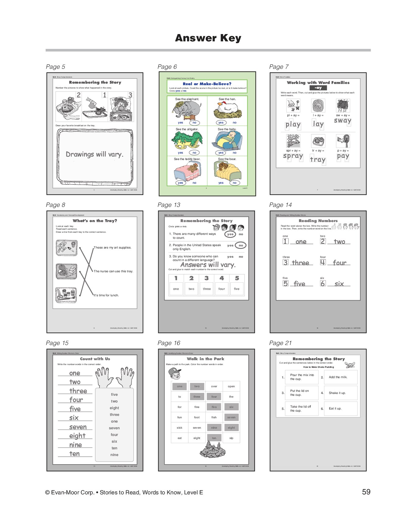 Stories to Read, Words to Know, Level E Answer Key