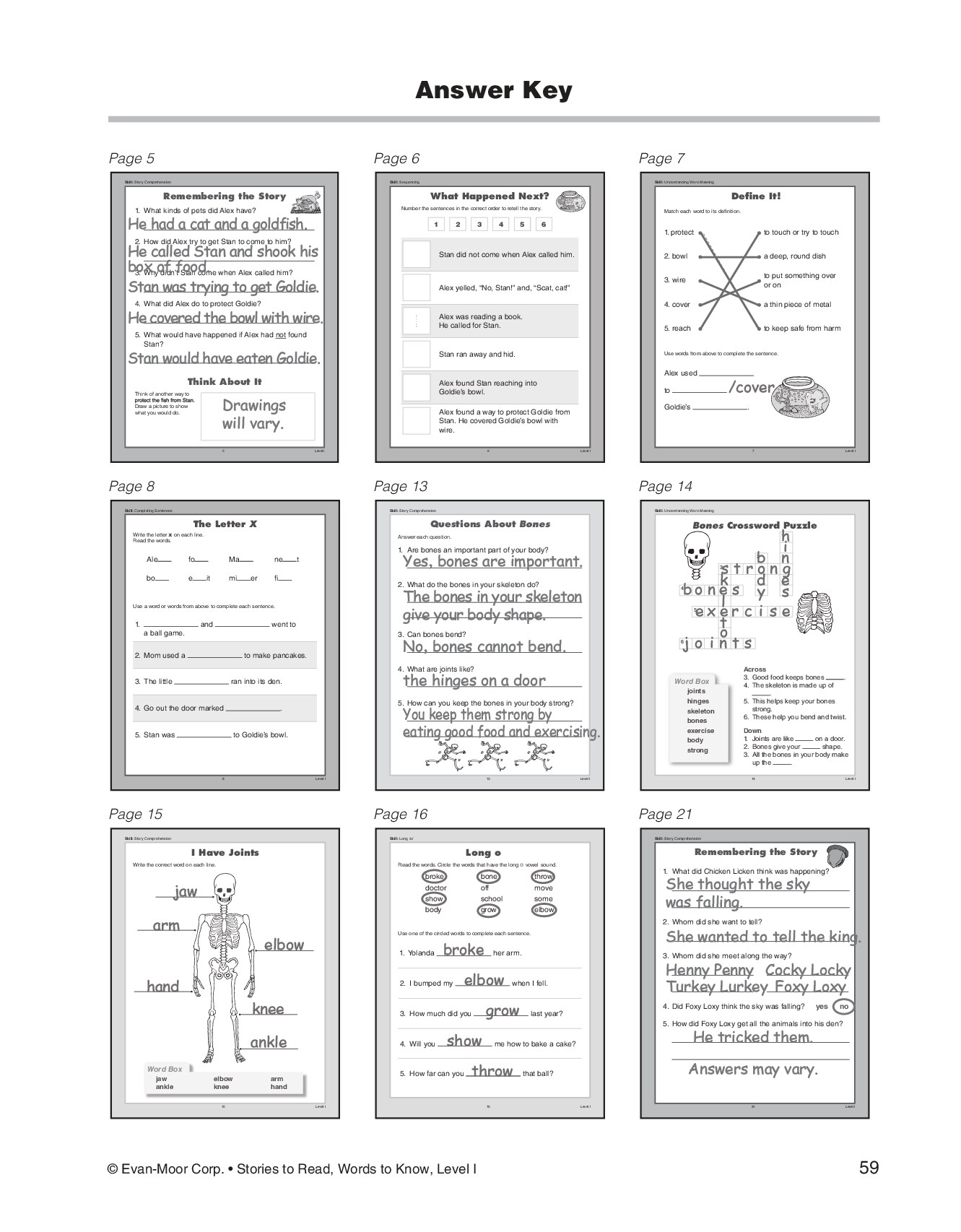 Stories to Read, Words to Know, Level I Answer Key