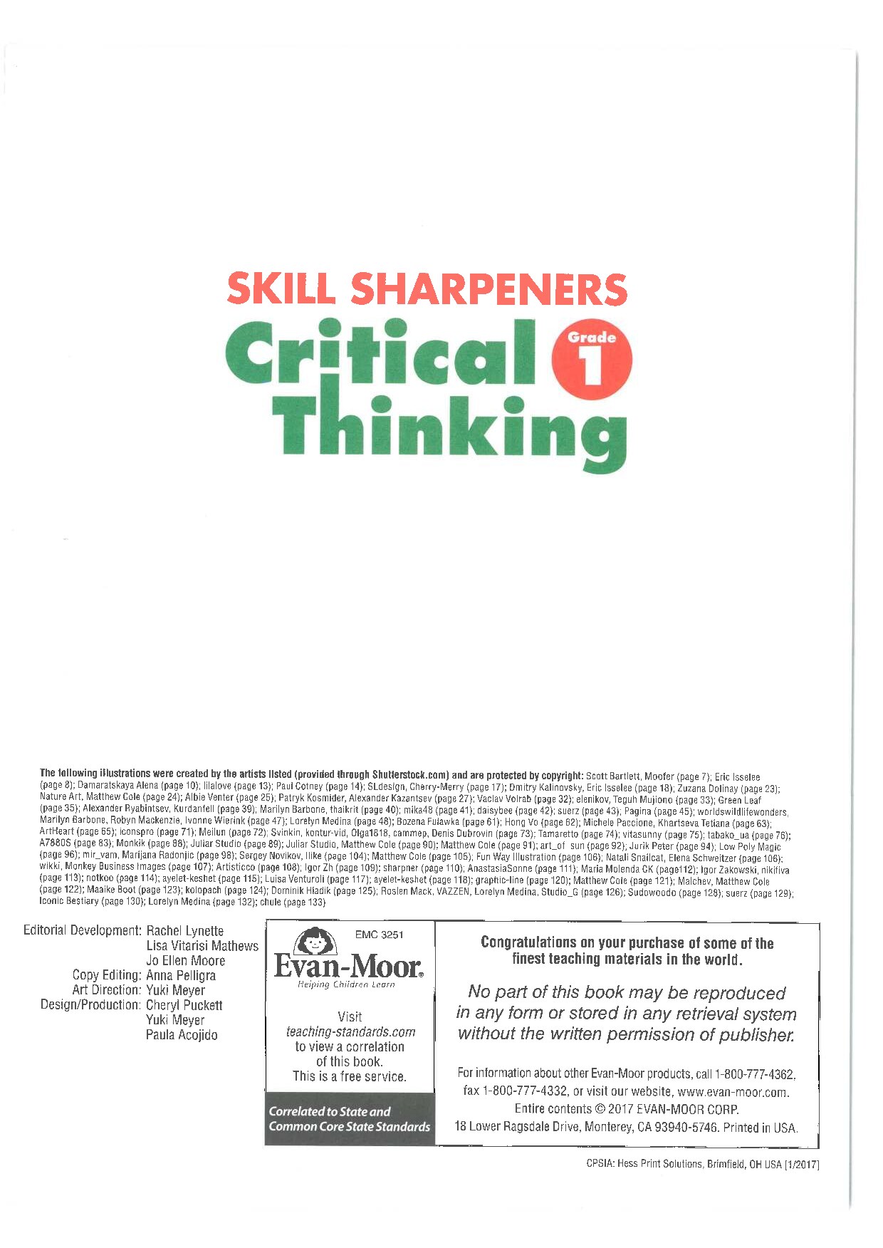 Evan-Moor Skill Sharpeners Critical Thinking, Grade 1