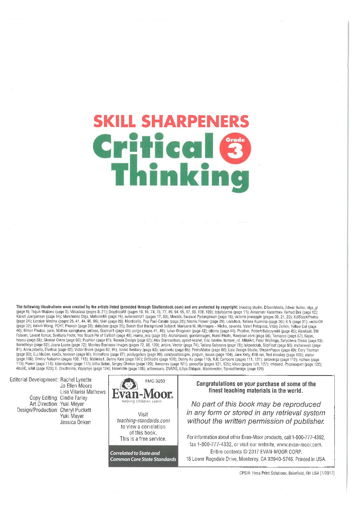 Evan-Moor Skill Sharpeners Critical Thinking, Grade 3