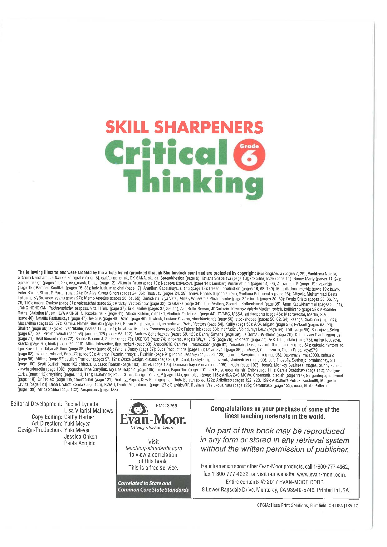 Evan-Moor Skill Sharpeners Critical Thinking, Grade 6