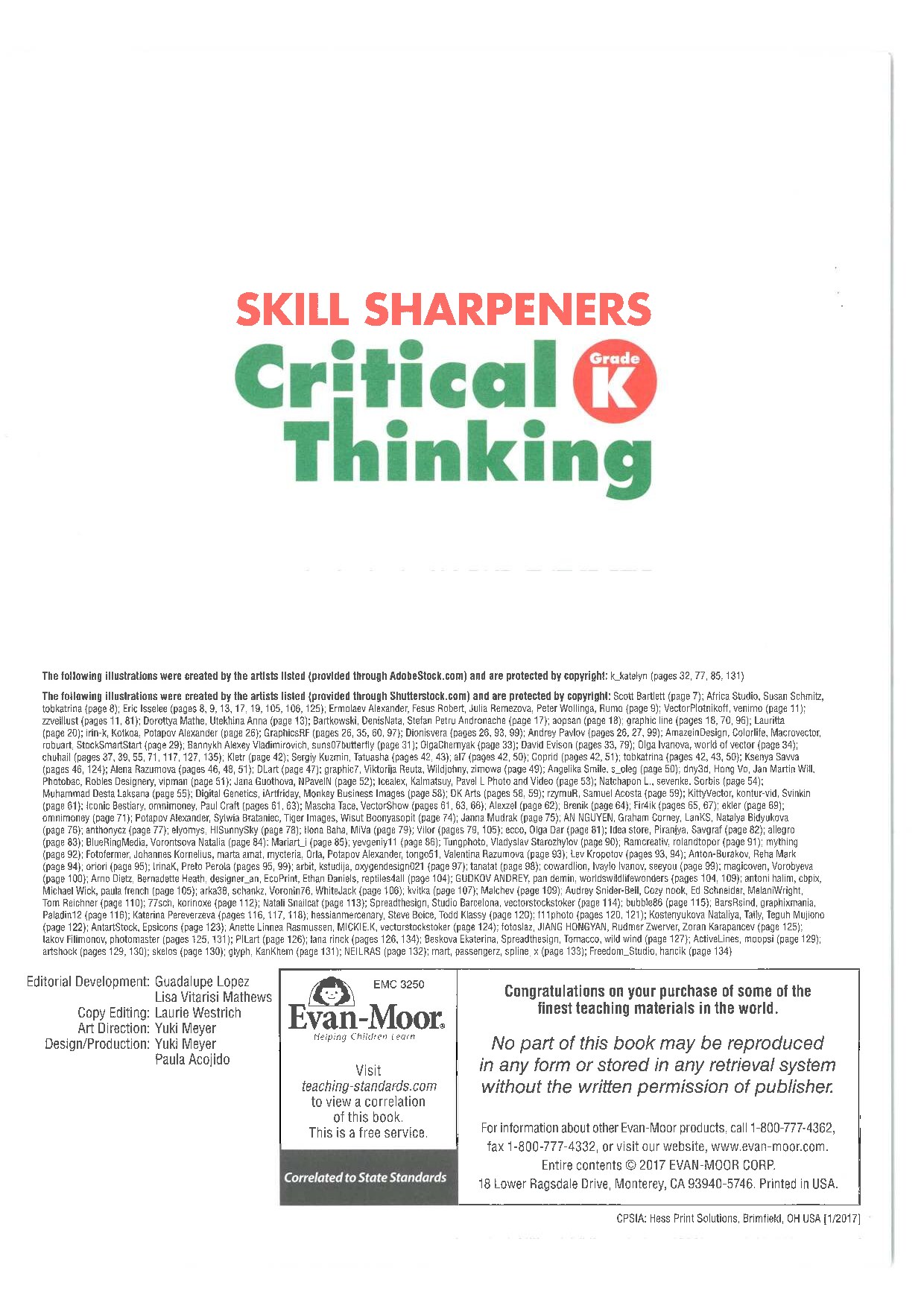Evan-Moor Skill Sharpeners Critical Thinking, Grade K