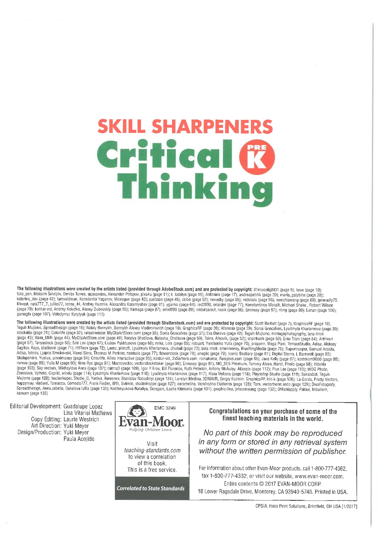 Evan-Moor Skill Sharpeners Critical Thinking, Grade PreK