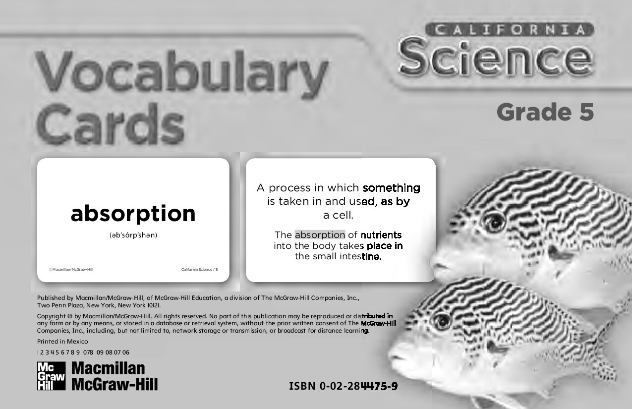 A Closer Look California Science 5 Vocabulary Cards