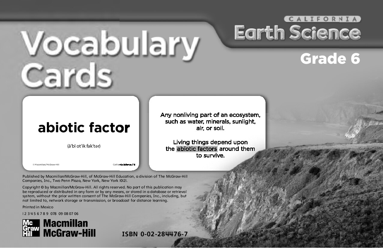 A Closer Look California Science 6 Vocabulary Cards