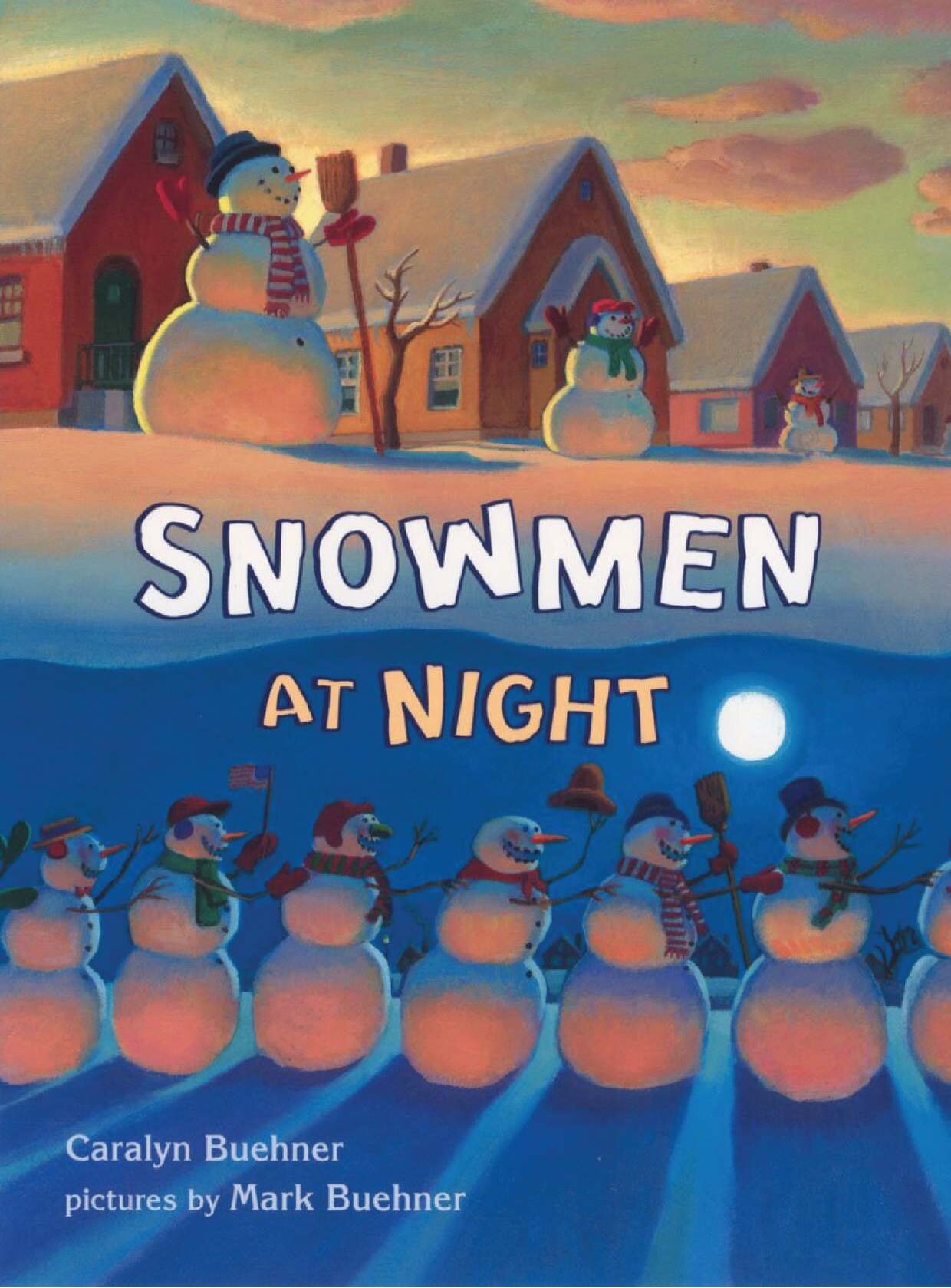 Snowmen at night